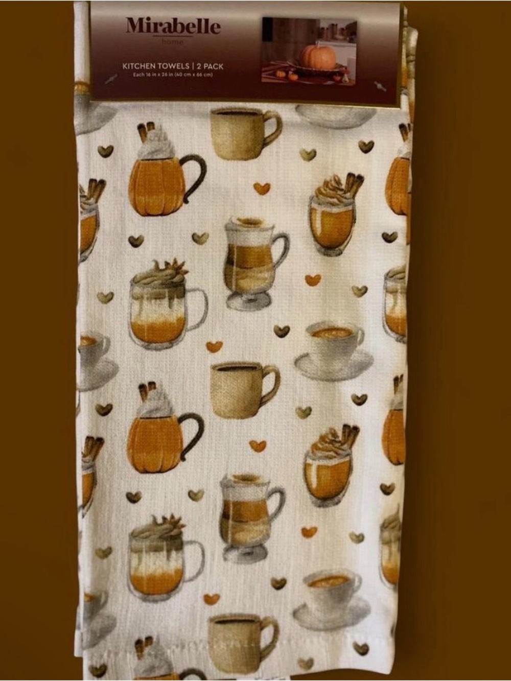 Fall Coffee & Pumpkin Kitchen Towels - White & Orange - 2 Pack